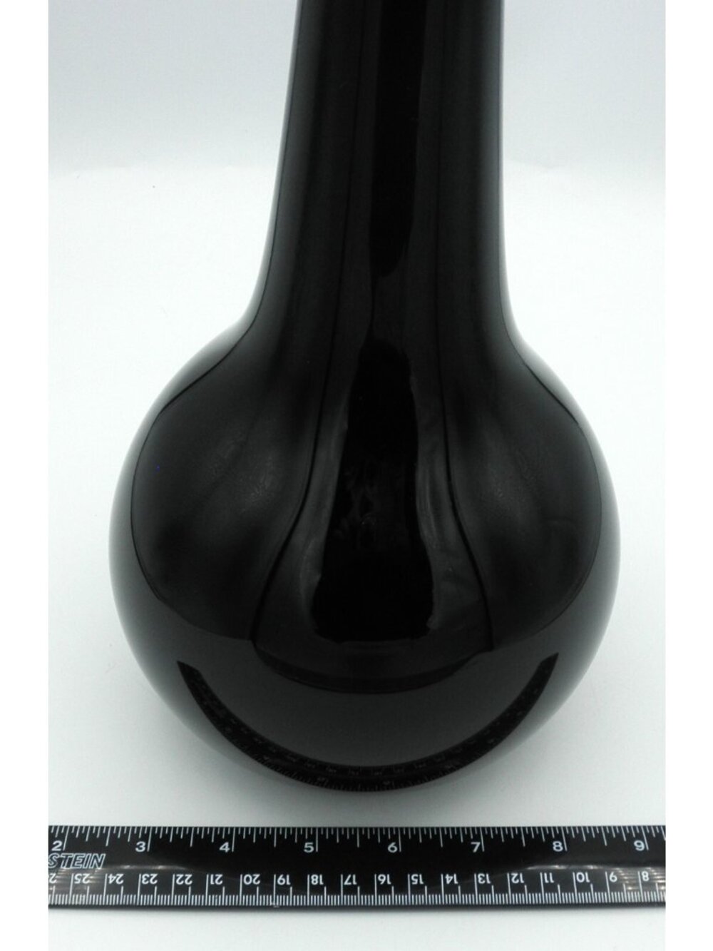 Silkwood Glass Hand Blown Black Glass Vase applied Clear Glass Collar Signed - Picture 7 of 8